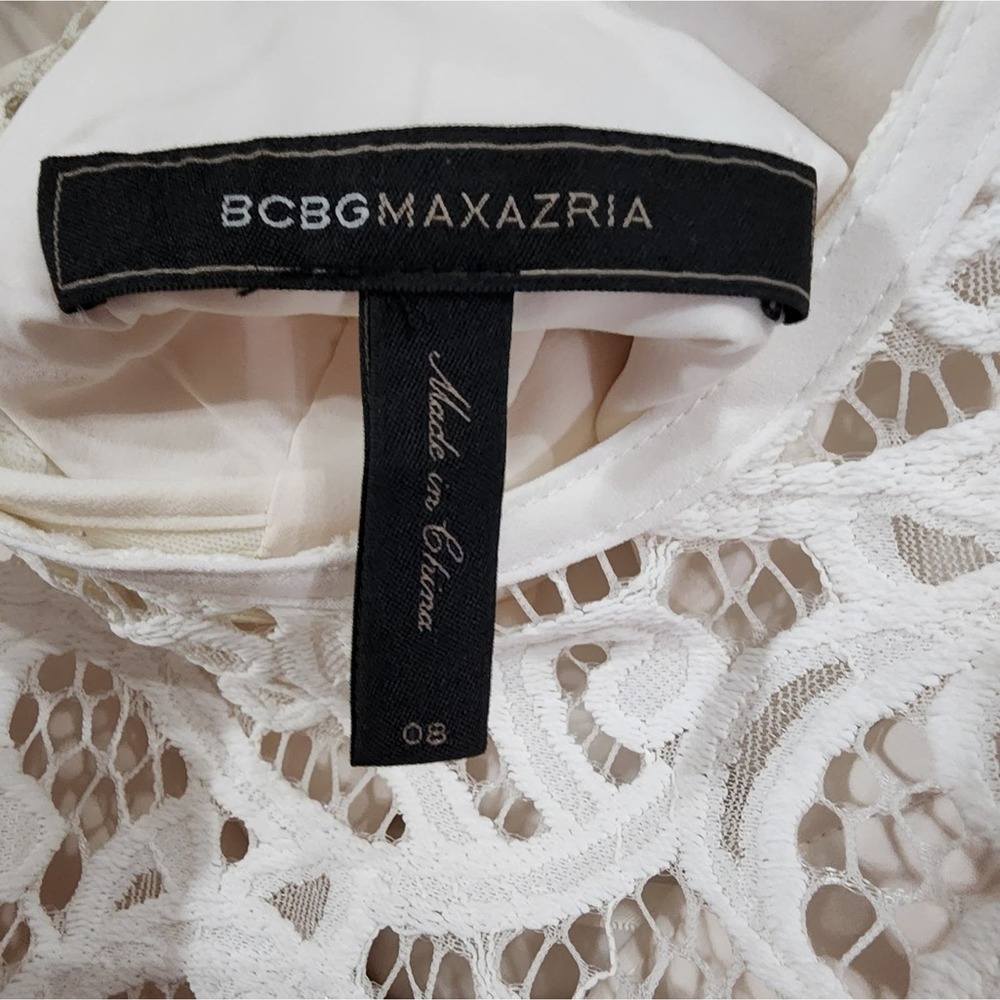BCBGMAXAZRIA Ivory Sleeveless lace overlay sheer back‎ mini party dress size 8 - Picture 8 of 9